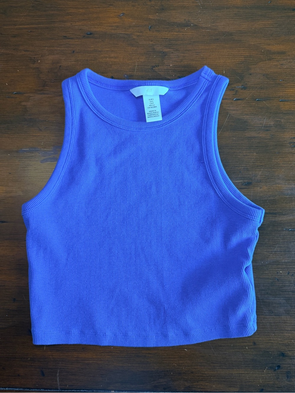 H&M Blue Ribbed Cropped Tank Top Size Small